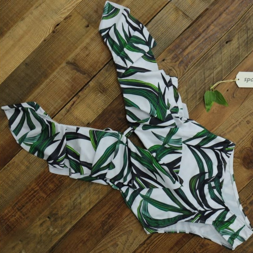 Sexy One Piece Swimsuit Green/White - Picture 4 of 4